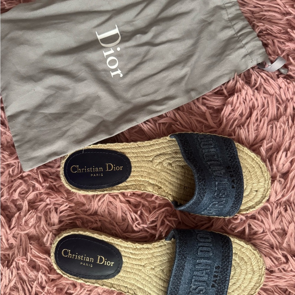 Dior Navy and Beige Espadrille Sandals
